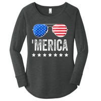 Funny American Flag Patriotic Fourth Women's Perfect Tri Tunic Long Sleeve Shirt