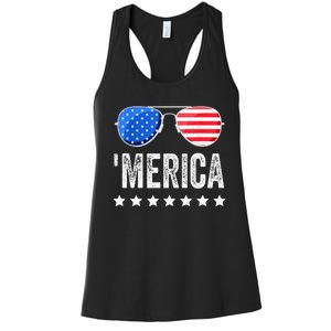 Funny American Flag Patriotic Fourth Women's Racerback Tank