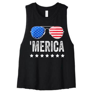 Funny American Flag Patriotic Fourth Women's Racerback Cropped Tank