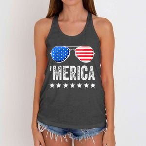 Funny American Flag Patriotic Fourth Women's Knotted Racerback Tank