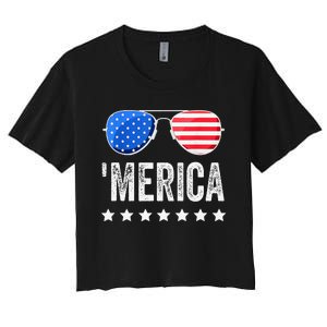 Funny American Flag Patriotic Fourth Women's Crop Top Tee