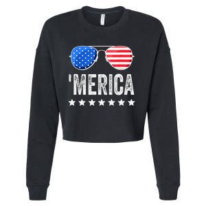 Funny American Flag Patriotic Fourth Cropped Pullover Crew