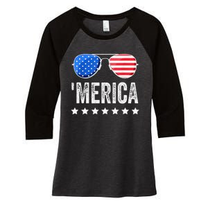 Funny American Flag Patriotic Fourth Women's Tri-Blend 3/4-Sleeve Raglan Shirt