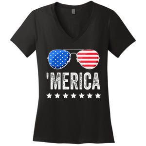 Funny American Flag Patriotic Fourth Women's V-Neck T-Shirt