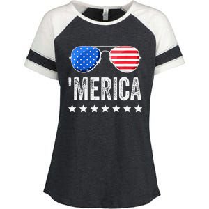 Funny American Flag Patriotic Fourth Enza Ladies Jersey Colorblock Tee