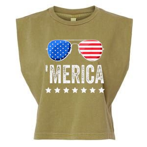 Funny American Flag Patriotic Fourth Garment-Dyed Women's Muscle Tee