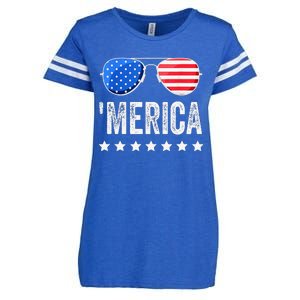 Funny American Flag Patriotic Fourth Enza Ladies Jersey Football T-Shirt