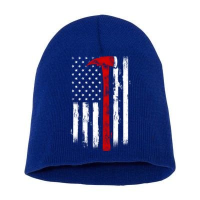 Fire Ax Fire Departt Firefighter American Axe Flag Gift Short Acrylic Beanie