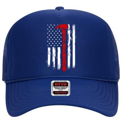 Fire Ax Fire Departt Firefighter American Axe Flag Gift High Crown Mesh Back Trucker Hat