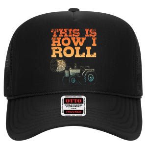 Farmer Art For Women Tractor Farming Hay Bale Cow Farmer High Crown Mesh Back Trucker Hat