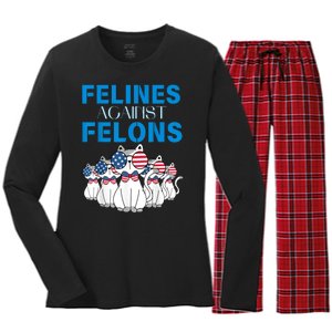 Felines Against Felons Funny Donald Trump 2024 Cat Gift Women's Long Sleeve Flannel Pajama Set 