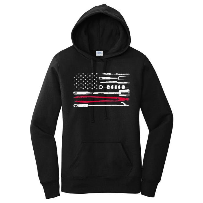 Funny American Flag Grilling Tools BBQ Grill Barbecue Tool Women's Pullover Hoodie