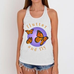 Flutter And Fly Apparel Monarch Butterflies On Glowing Moon Women's Knotted Racerback Tank