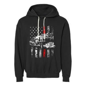 Fire American Flag Gift Thin Red Line Firefighter Cute Gift Garment-Dyed Fleece Hoodie