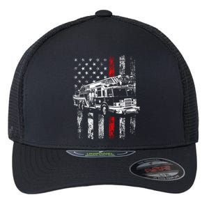 Fire American Flag Gift Thin Red Line Firefighter Cute Gift Flexfit Unipanel Trucker Cap