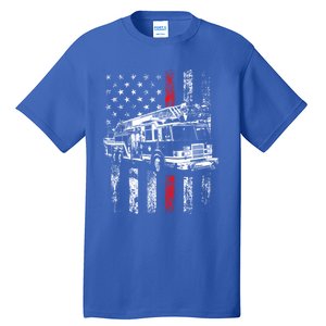 Fire American Flag Gift Thin Red Line Firefighter Cute Gift Tall T-Shirt