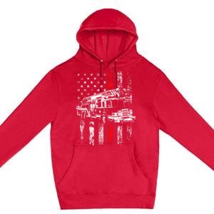 Fire American Flag Gift Thin Red Line Firefighter Cute Gift Premium Pullover Hoodie