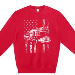 Fire American Flag Gift Thin Red Line Firefighter Cute Gift Premium Crewneck Sweatshirt