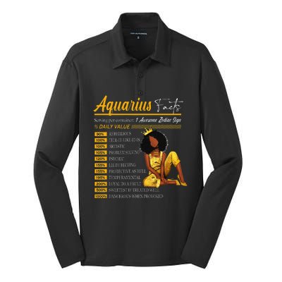 Funny Aquarius Facts Awesome Zodiac Sign Horoscope Birthday Silk Touch Performance Long Sleeve Polo