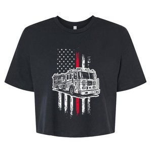 Fireman American Flag Firefighter Fire Truck Bella+Canvas Jersey Crop Tee