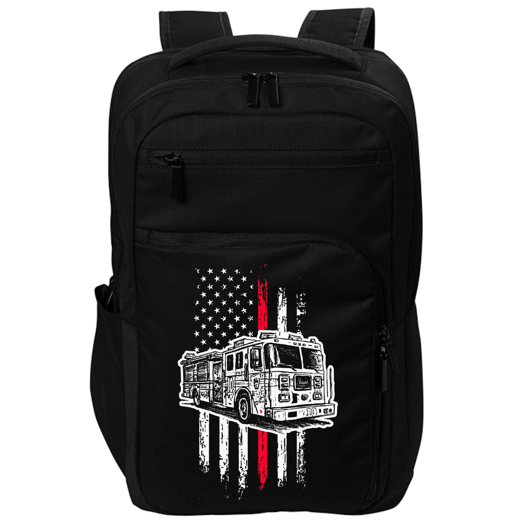Fireman American Flag Firefighter Fire Truck Impact Tech Backpack