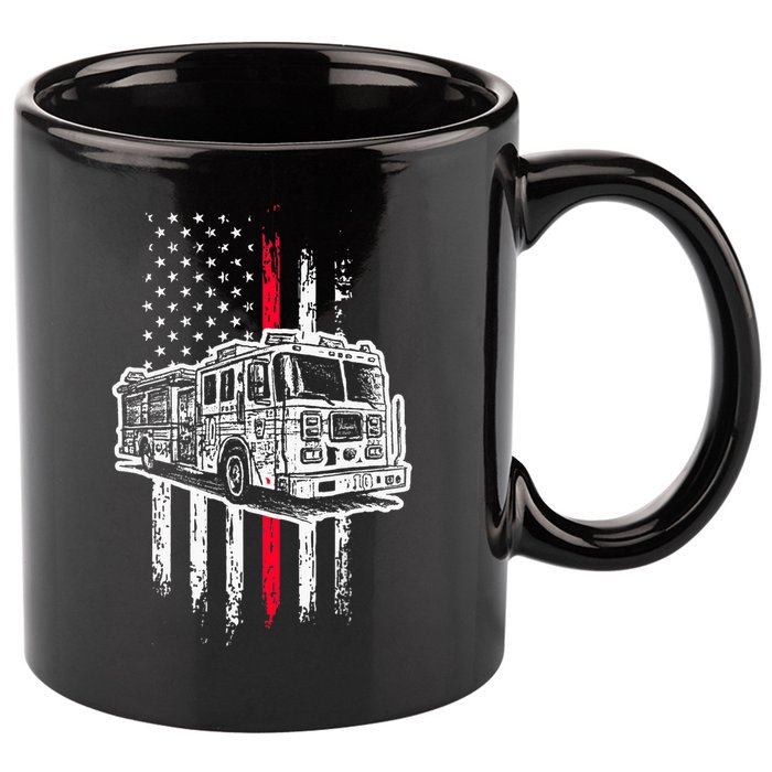 Fireman American Flag Firefighter Fire Truck 11oz C Handle Ceramic Mug