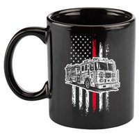 Fireman American Flag Firefighter Fire Truck 11oz C Handle Ceramic Mug