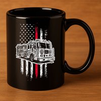 Fireman American Flag Firefighter Fire Truck 11oz C Handle Ceramic Mug