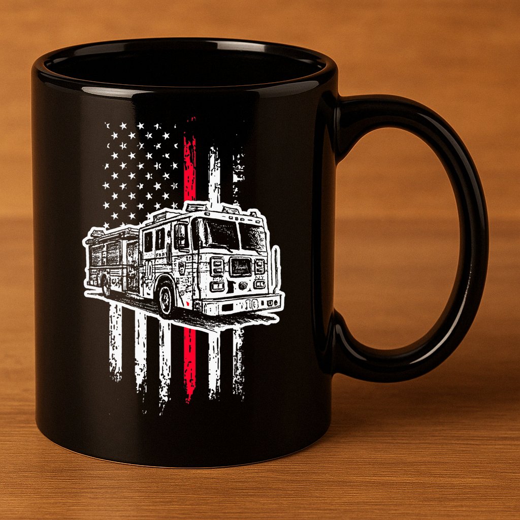 Fireman American Flag Firefighter Fire Truck 11oz C Handle Ceramic Mug