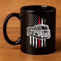 Fireman American Flag Firefighter Fire Truck 11oz C Handle Ceramic Mug