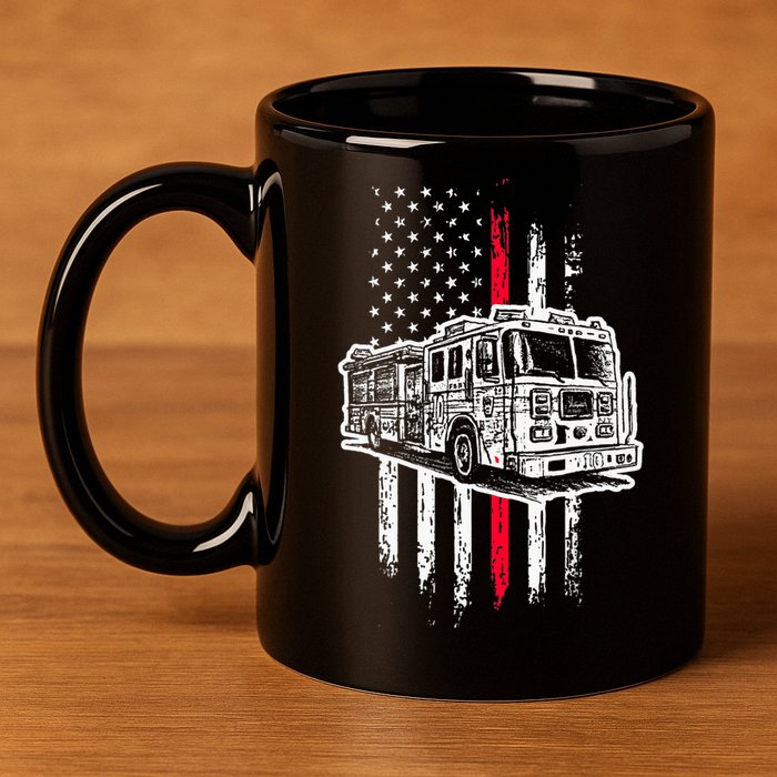 Fireman American Flag Firefighter Fire Truck 11oz C Handle Ceramic Mug