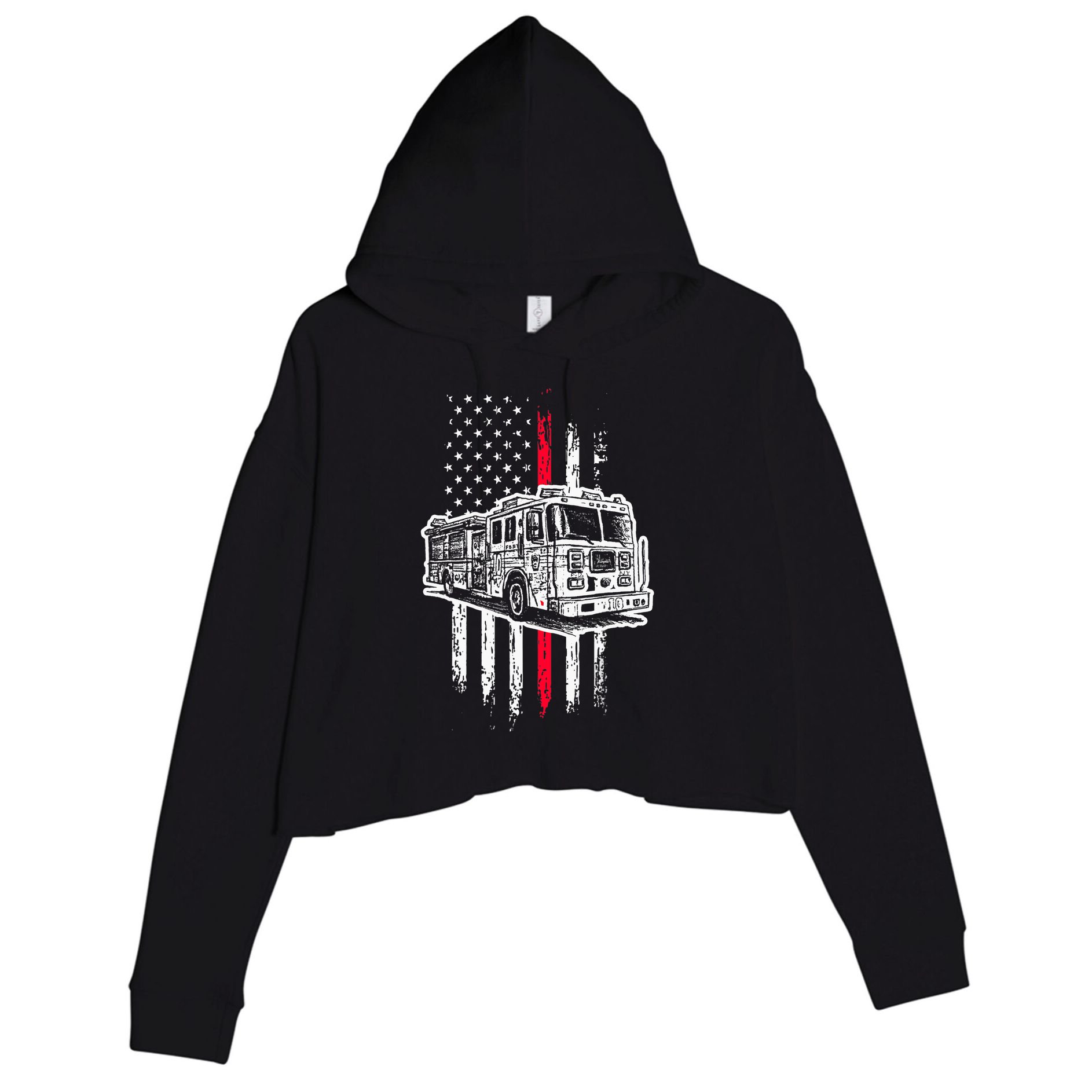 Fireman American Flag Firefighter Fire Truck Crop Fleece Hoodie
