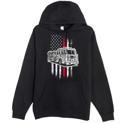 Fireman American Flag Firefighter Fire Truck Premium Pullover Hoodie