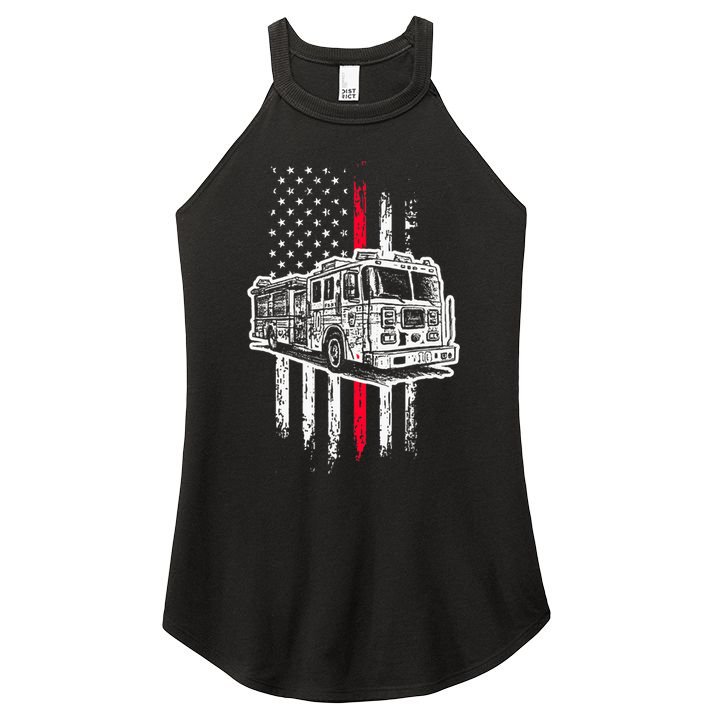 Fireman American Flag Firefighter Fire Truck Women's Perfect Tri Rocker Tank
