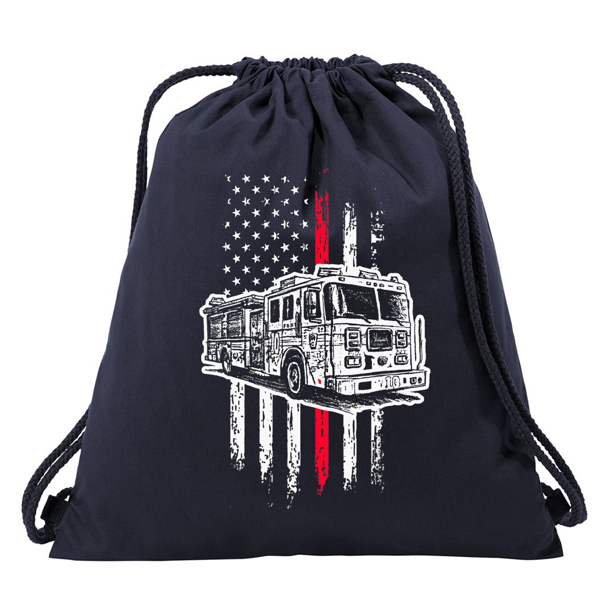 Fireman American Flag Firefighter Fire Truck Drawstring Bag