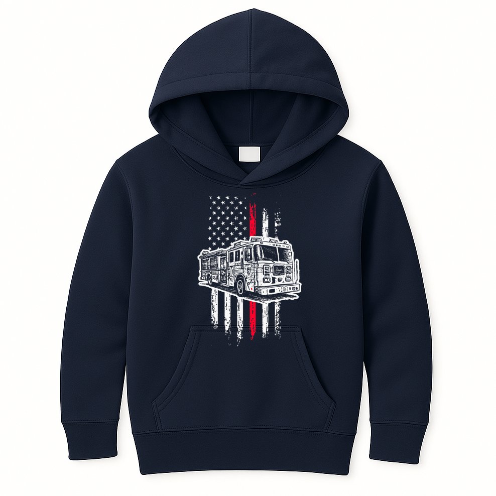 Fireman American Flag Firefighter Fire Truck Kids Hoodie