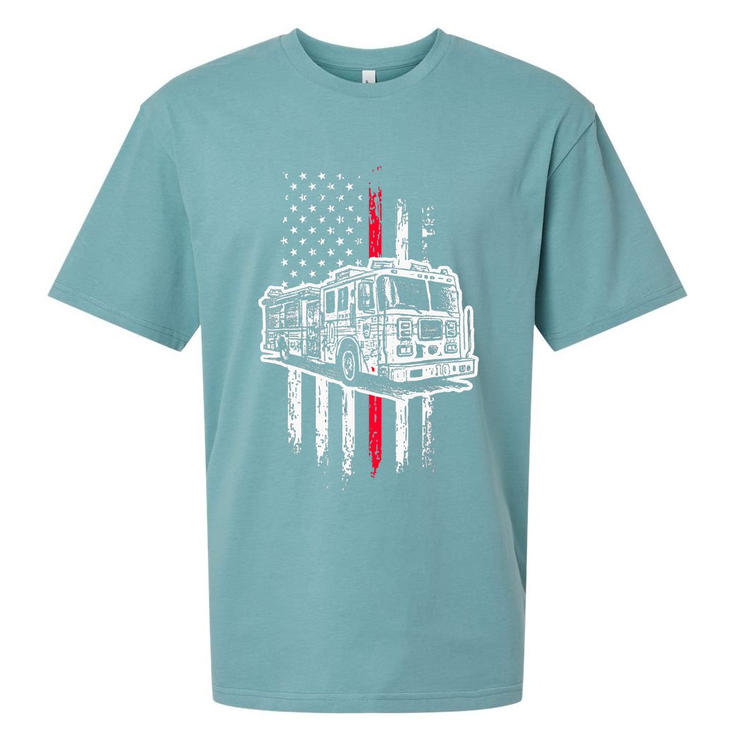 Fireman American Flag Firefighter Fire Truck Sueded Cloud Jersey T-Shirt