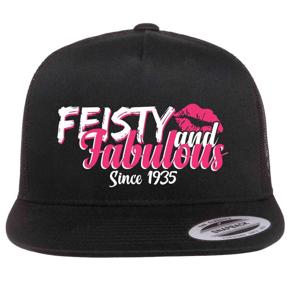 Feisty And Fabulous Since 1935 90th Birthday Flat Bill Trucker Hat