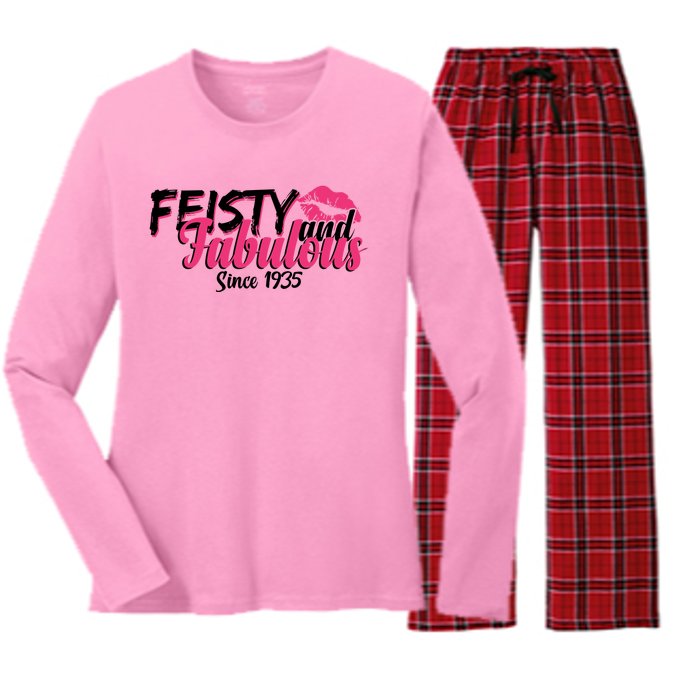 Feisty And Fabulous Since 1935 90th Birthday Women's Long Sleeve Flannel Pajama Set 