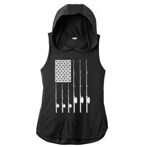 Fishing American Flag Rod USA Patriotic Fisherman Ladies PosiCharge Tri-Blend Wicking Draft Hoodie Tank