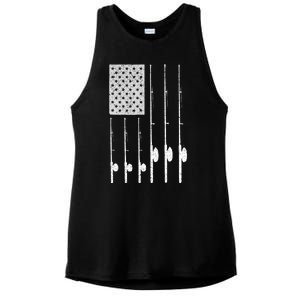 Fishing American Flag Rod USA Patriotic Fisherman Ladies PosiCharge Tri-Blend Wicking Tank