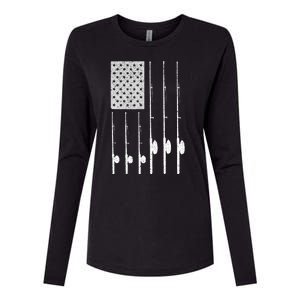 Fishing American Flag Rod USA Patriotic Fisherman Womens Cotton Relaxed Long Sleeve T-Shirt