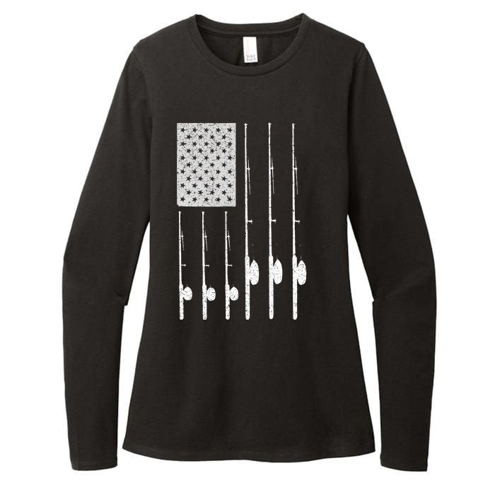 Fishing American Flag Rod USA Patriotic Fisherman Womens CVC Long Sleeve Shirt