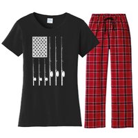 Fishing American Flag Rod USA Patriotic Fisherman Women's Flannel Pajama Set