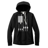 Fishing American Flag Rod USA Patriotic Fisherman Women's Fleece Hoodie