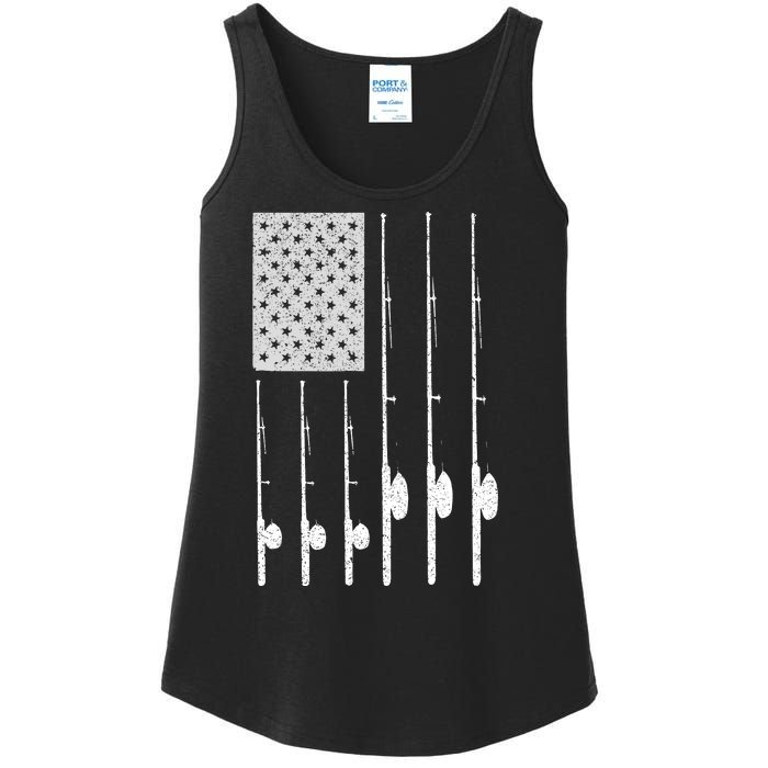 Fishing American Flag Rod USA Patriotic Fisherman Ladies Essential Tank