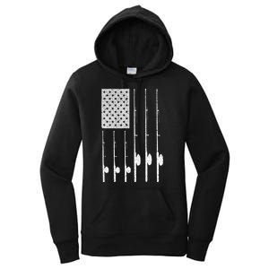 Fishing American Flag Rod USA Patriotic Fisherman Women's Pullover Hoodie