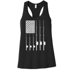 Fishing American Flag Rod USA Patriotic Fisherman Women's Racerback Tank