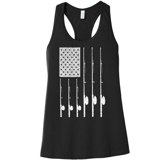 Fishing American Flag Rod USA Patriotic Fisherman Women's Racerback Tank