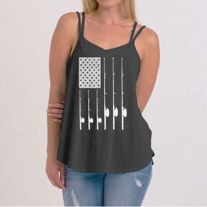 Fishing American Flag Rod USA Patriotic Fisherman Women's Strappy Tank